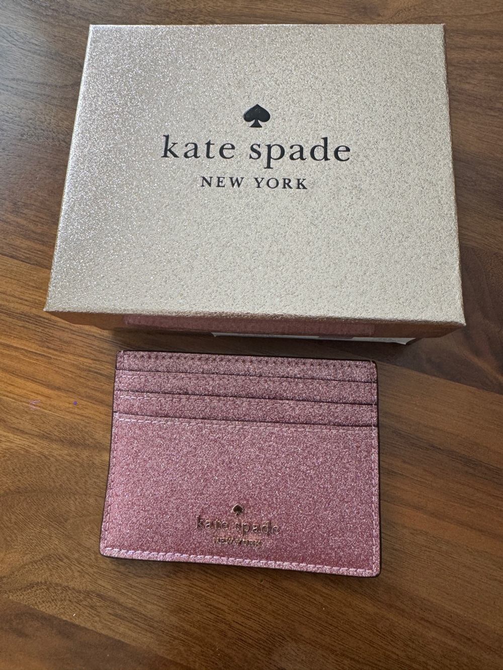 kate spade New York Glitter Card Holder in Rose Pink